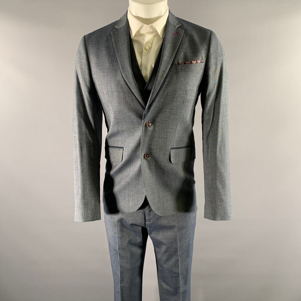TED BAKER Size 36 Navy Grey Nailhead Viscose Polyester Blend Notch Lapel Suit